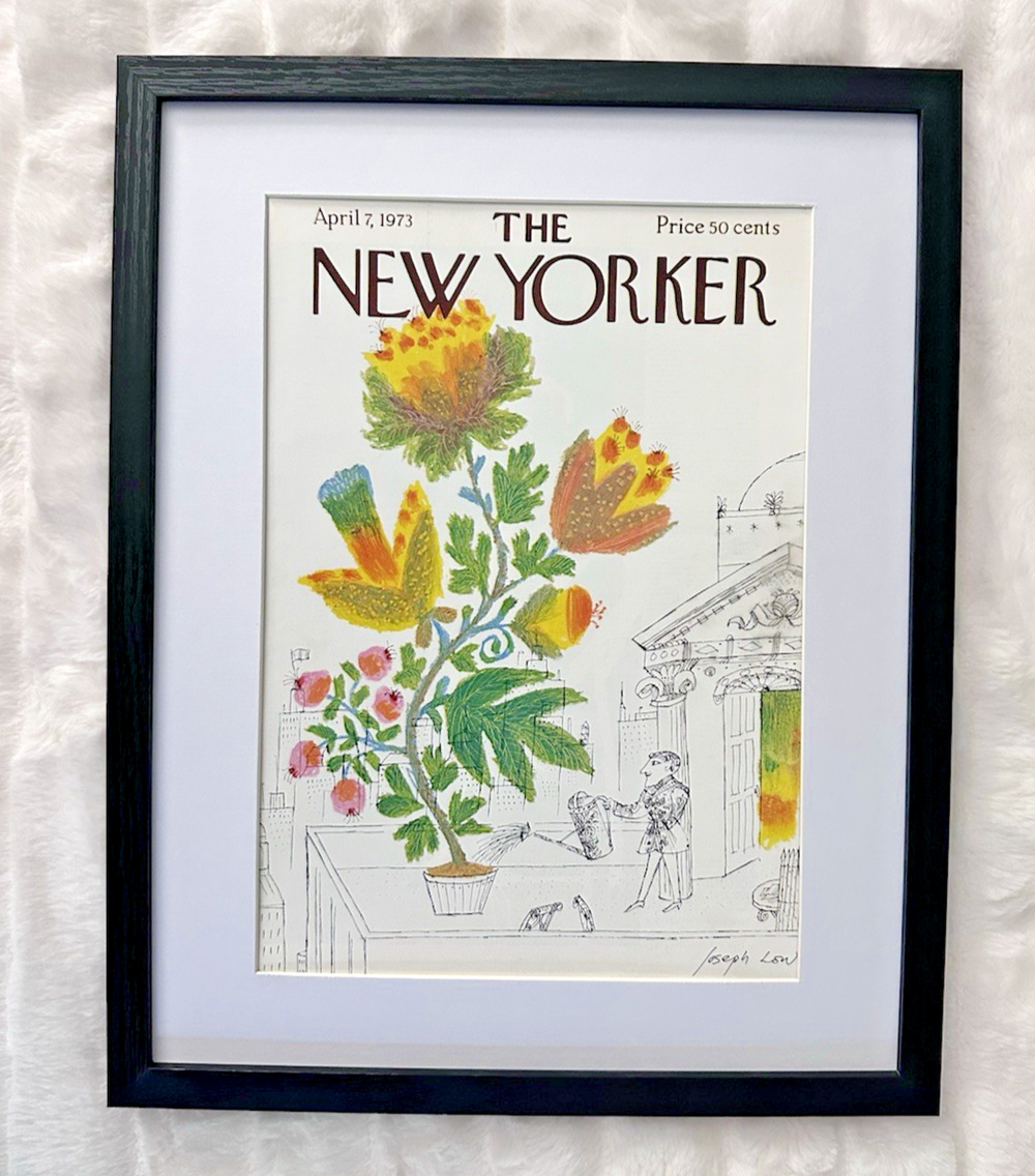 Framed 1973 The New Yorker Magazine Cover April 7 Joseph Low Rooftop Flower